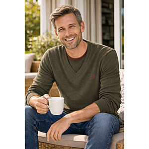 Kimmich | Baumwoll Pullover | Mit V-Ausschnitt | Farbe oliv