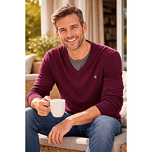 Kimmich | Baumwoll Pullover | Mit V-Ausschnitt | Farbe rot