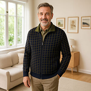   Struktur-Strickjacke | Marine-Oliv