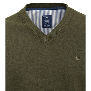 Redmond | Baumwoll-Pullover | V-Ausschnitt | Moos