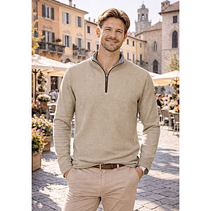 Redmond | Baumwolle Troyer | Struktur-Strick | Beige