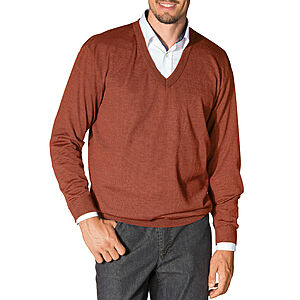 Pullover V-Kragen | Reine Schurwolle | Farbe cognac