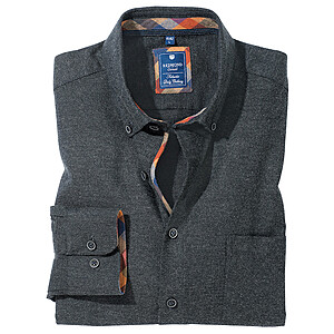 Redmond | Baumwoll-Flanell-Hemd | Button-down Kragen | Anthrazit