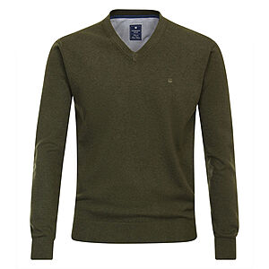 Redmond | Baumwoll-Pullover | V-Ausschnitt | Moos