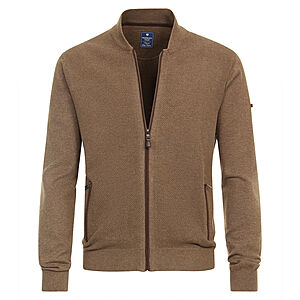 Redmond | College-Strickjacke | Struktur-Cardigan mit Reiverschluss | Baumwolle | Caf