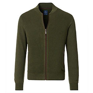 Redmond | College-Strickjacke | Struktur-Cardigan mit Reiverschluss | Baumwolle | Moos