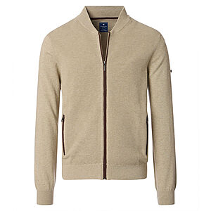 Redmond | College-Strickjacke | Struktur-Cardigan mit Rei�verschluss | Baumwolle | Natur