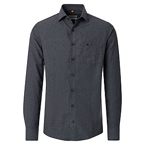 Redmond | Flanell-Hemd | Baumwolle Fischgrat | Kent-Kragen | Anthrazit
