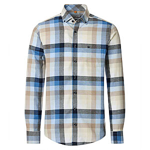 Redmond | Flanell-Hemd | Baumwolle Karo | Button-Down-Kragen | Blau Beige