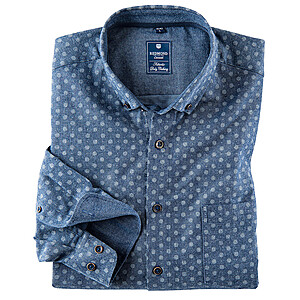 Redmond | Flanell-Hemd | Bedruckte Baumwolle | Button-down-Kragen | Blau