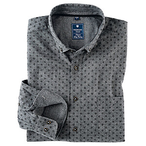 Redmond | Flanell-Hemd | Bedruckte Baumwolle | Button-down-Kragen | Grau