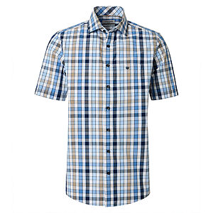 Redmond | Freizeithemd Kurzarm | Baumwolle | Kent-Kragen | Blau Karo