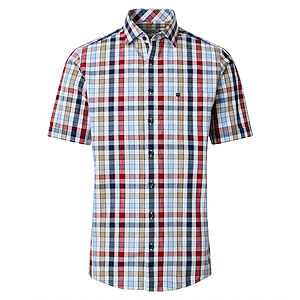 Redmond | Freizeithemd Kurzarm | Baumwolle | Kent-Kragen | Rot Karo