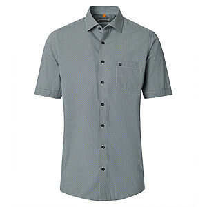 Redmond | Freizeithemd Kurzarm | Baumwolle | Kent Kragen | Oliv Minimal Druck