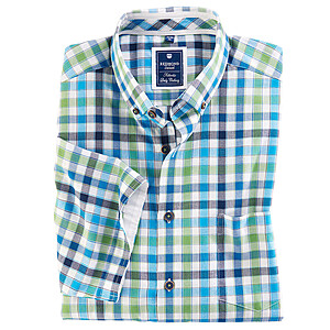 Redmond | Halbarm-Hemd Sommer-Karo | Oxford Baumwolle | Button down Kragen | Blau Grn