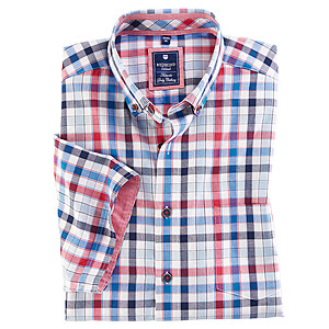 Redmond | Halbarm-Hemd Sommer-Karo | Oxford Baumwolle | Button down Kragen | Blau Rot