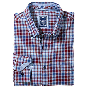 Redmond | Langarmhemd Mouline | Button-down-Kragen | Blau Rot Karo