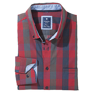 Redmond | Langarm-Hemd Struktur | Button-down-Kragen | Rot Blau