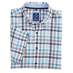   Redmond | Leinenhemd Button-down-Kragen, Halbarm | Karo bunt