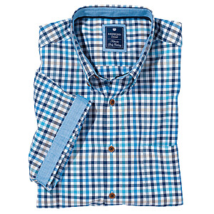 Redmond | Luftiges Sommerhemd | Halbarm kariert | Reine Baumwolle | Button down Kragen | Blau-Trkis