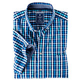 Redmond | Multicolor-Karo Hemd | Halbarm, reine Baumwolle | Button-down-Kragen | Jeansblau