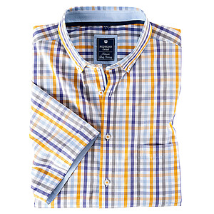Redmond | Multicolor-Karo Hemd | Halbarm, reine Baumwolle | Button-down-Kragen | Mais