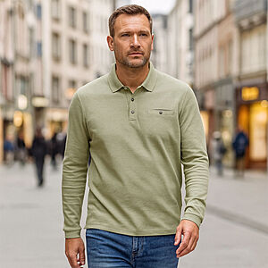 Casa Moda | Langarm Polohemd mit Brusttasche, pflegeleicht | Farbe mintgrn