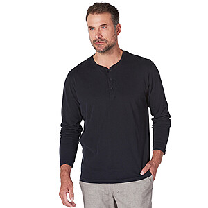 Redmond | Langarm-T-Shirt | Henley-Kragen | Schwarz