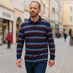 Redmond | Langarm Polo | Easy Care | Blau Streifen