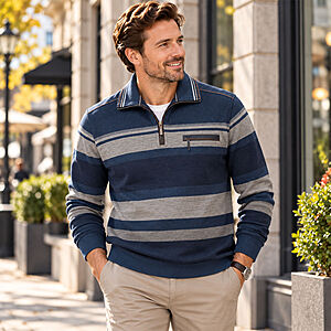 Navigazione | Sweat-Troyer | Pflegeleichte Baumwoll-Mischung | Jeans Grau meliert