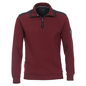 Casa Moda | Sportliches Sweat-Shirt | Jacquard-Gewebe | Troyer-Kragen | Burgund