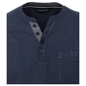 Casa Moda | Langarm T-Shirt | Henley-Kragen | Baumwolle | Blau