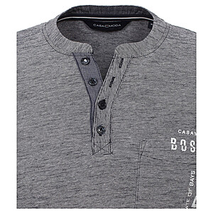Casa Moda | Langarm T-Shirt | Henley-Kragen | Baumwolle | Graublau