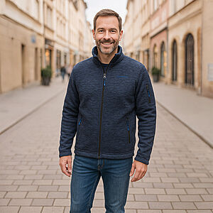 BRIGG | Fleecejacke in Strickoptik | Blau meliert