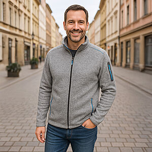 BRIGG | Fleecejacke in Strickoptik | Grau meliert