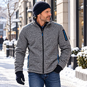 BRIGG | Fleecejacke in Strickoptik | Grau meliert