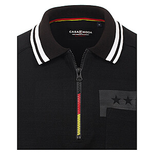 Casa Moda | Polo Pique Fan-Shirt | Mit Zipper + Rcken-Nummer | Farbe schwarz