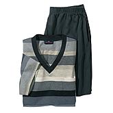 Schlafanzug Halb-Arm V-Kragen | Farbe schwarz