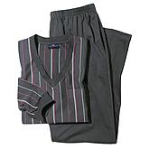 Schlafanzug V-Ausschnitt, bügelfrei | Farbe grau
