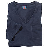 T-Shirt mit V-Ausschnitt und Brusttasche | Flamm-Garn Baumwolle | Farbe marine