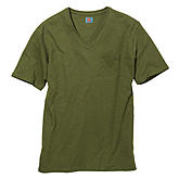 T-Shirt mit V-Ausschnitt und Brusttasche | Flamm-Garn Baumwolle | Farbe oliv