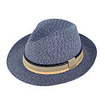 Fiebig | Strohhut | Fedora blau melange mit dreifarbigem Ripsband  