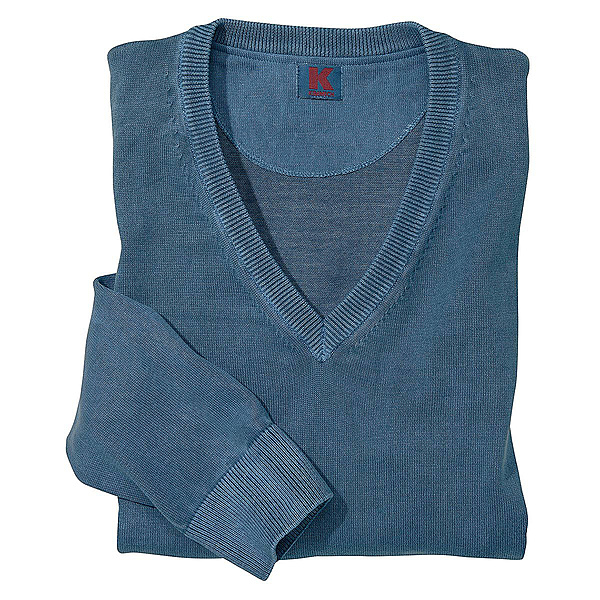 Baumwoll Pullover V-Ausschnitt | Farbe jeansblau