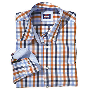 Button Down Hemd Bügelfrei Baumwolle | Farbe orange blau
