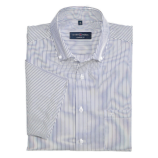 Casa Moda | Bgelfreies City-Hemd | Kurzarm | Reine Baumwolle | Button-down-Kragen | Wei Streifen