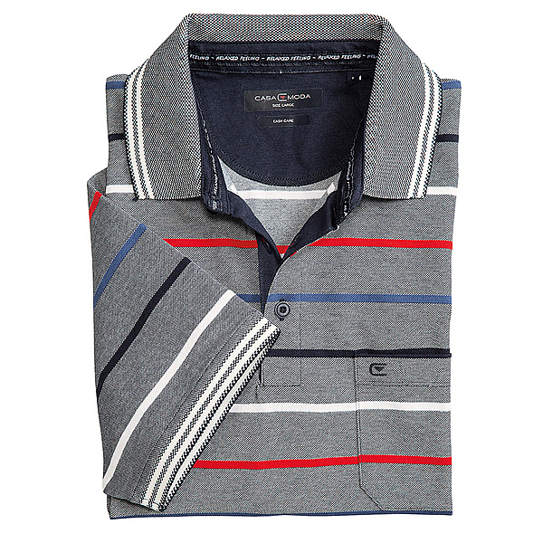 Casa Moda | Bgelfreies Polo-Hemd gestreift | Farbe grau-rot
