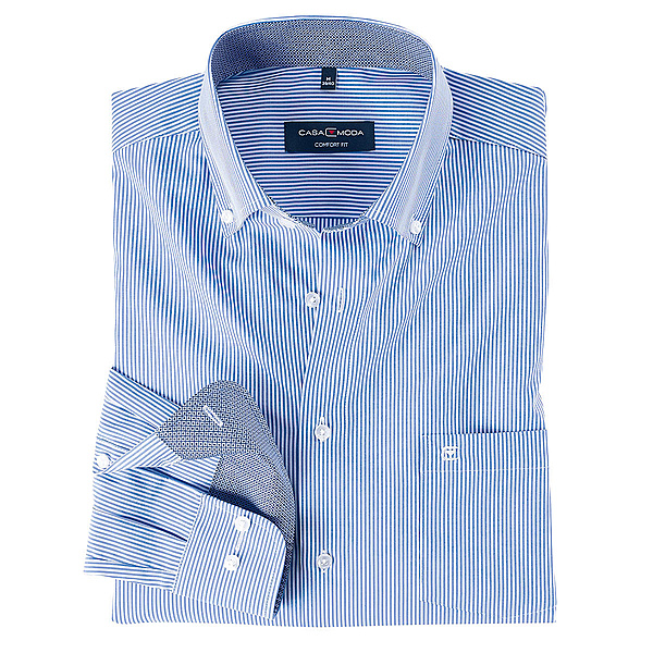 Casa Moda | City-Hemd | Button down Kragen | Bgelfreie Baumwolle | Hellblau Streifen