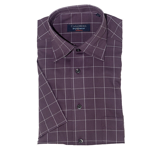 Casa Moda | City Hemd Halbarm bgelfrei | Aubergine Karo