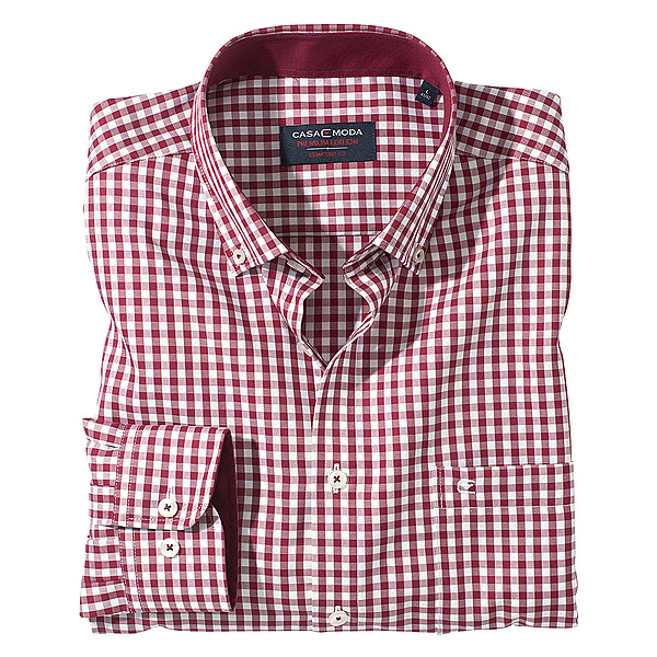 Casa Moda | City-Hemd bgelfrei | Button-down Kragen | Rot-Karo