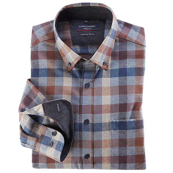 Casa Moda | Flanell-Hemd | Cashmere Feeling | Button-Down-Kragen | Braun Blau Karo